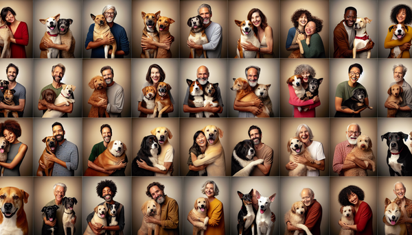 Portraits of rescued dogs with their new families, capturing moments of joy and gratitude, to inspire potential adopters.
