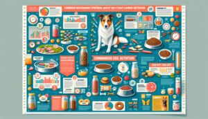 A visually engaging infographic dispelling common canine nutrition myths, with factual data and images of healthy dog food options.