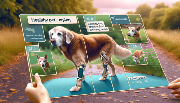 A senior dog engaging in gentle exercises, such as walking on a flat trail or performing light stretches, demonstrating care and adaptability for aging pets.